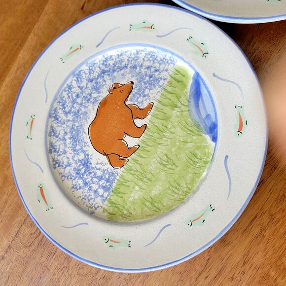Mesa International 9" Plates Bear Fish 2PC Handcrafted in Hungary - Picture 2 of 9